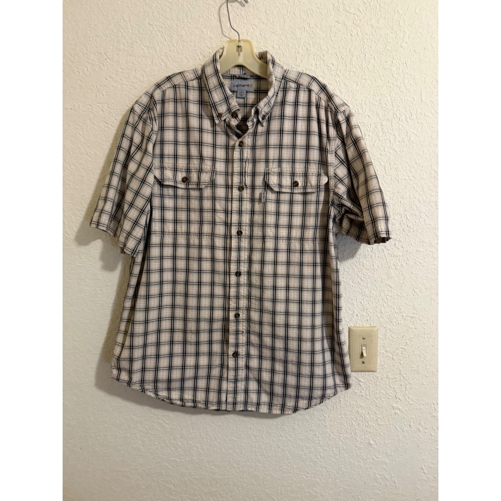 Carhartt Men Relaxed Fit Plaid Short Sleeve Button Down Shirt Large Chore